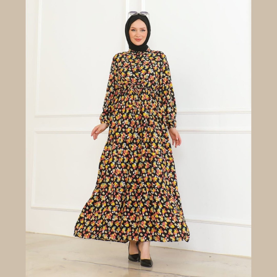FİLİZ – Blumiges Maxi-Kleid mit Knopfleiste