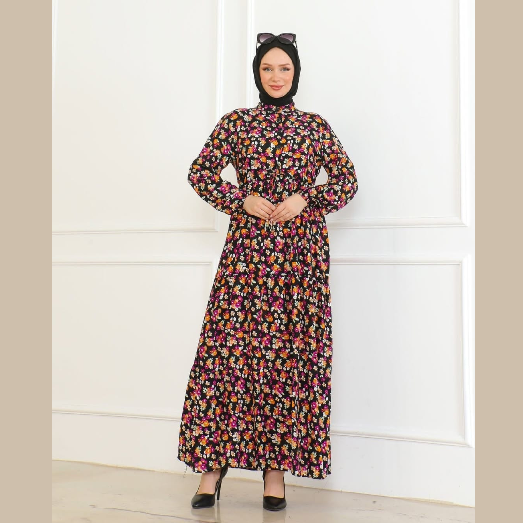 FİLİZ – Blumiges Maxi-Kleid mit Knopfleiste