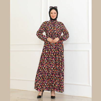 FİLİZ – Blumiges Maxi-Kleid mit Knopfleiste