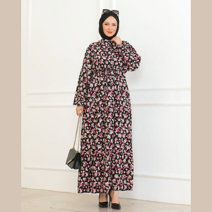 FİLİZ – Blumiges Maxi-Kleid mit Knopfleiste