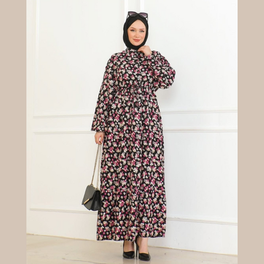 FİLİZ – Blumiges Maxi-Kleid mit Knopfleiste