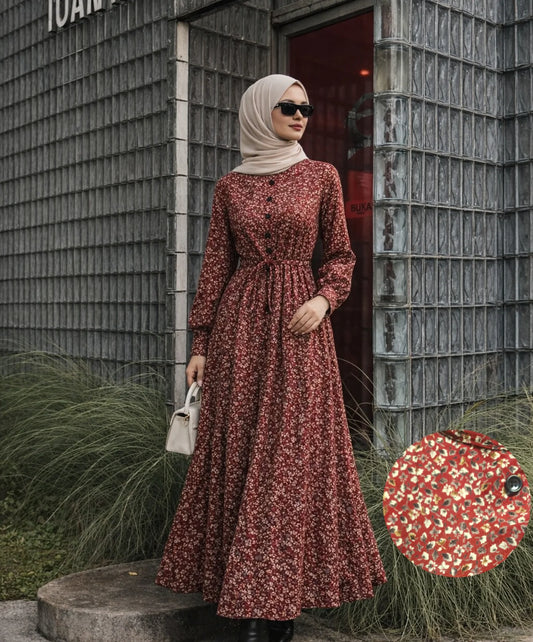 Blumenkleid mit Knopfleiste & Bindegürtel