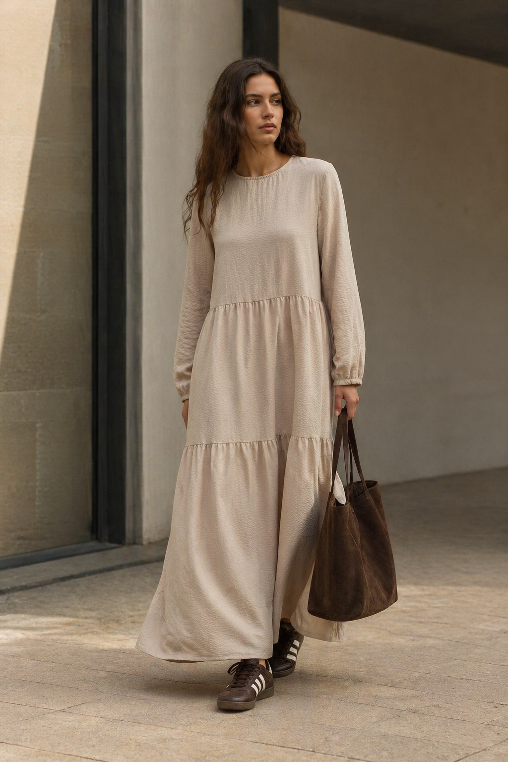 Ayla Gofre Stufenkleid – Luftiges Maxi Kleid