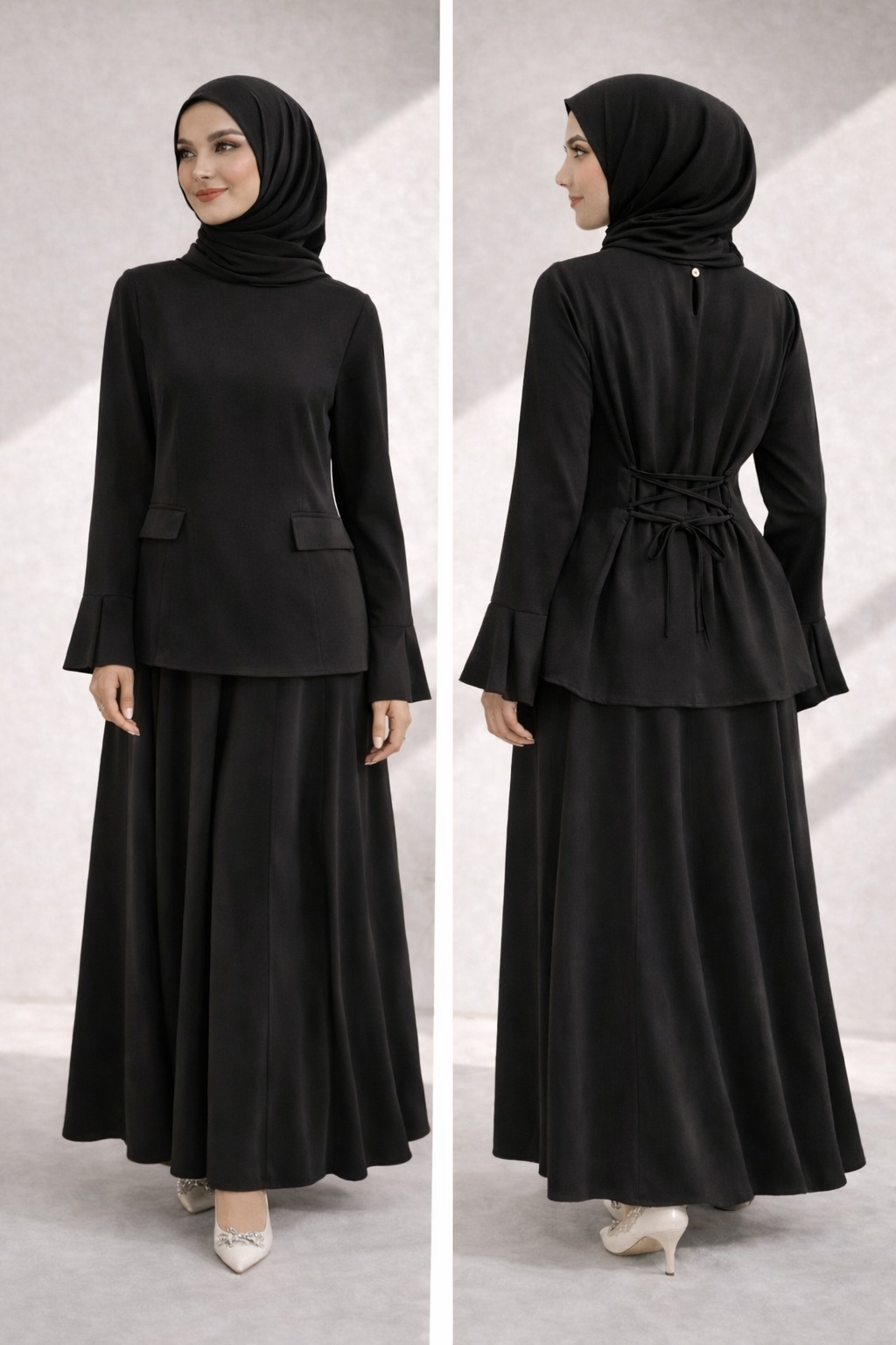 Elegantes 2-Teiler Set mit Rock – fließender Fall & Taillenbindung