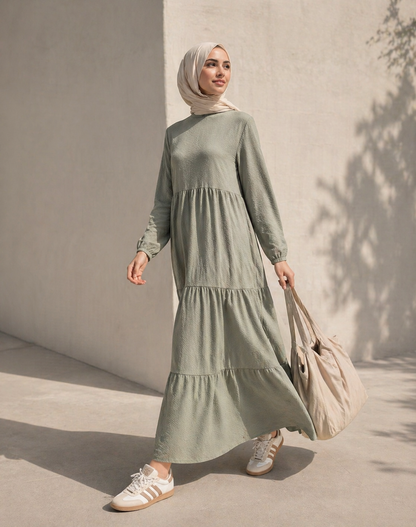 Ayla Gofre Stufenkleid – Luftiges Maxi Kleid