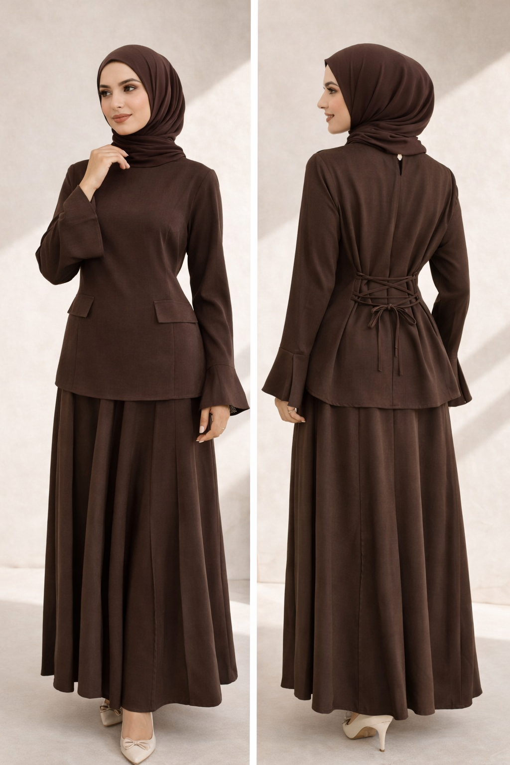 Elegantes 2-Teiler Set mit Rock – fließender Fall & Taillenbindung