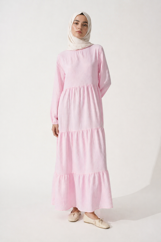 Ayla Gofre Stufenkleid – Luftiges Maxi Kleid