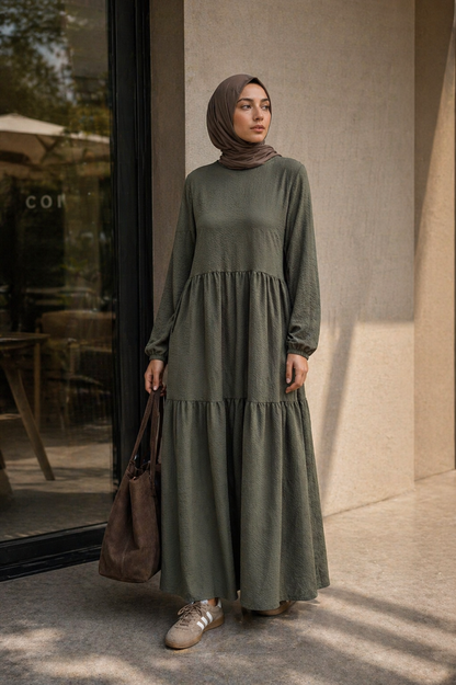 Ayla Gofre Stufenkleid – Luftiges Maxi Kleid