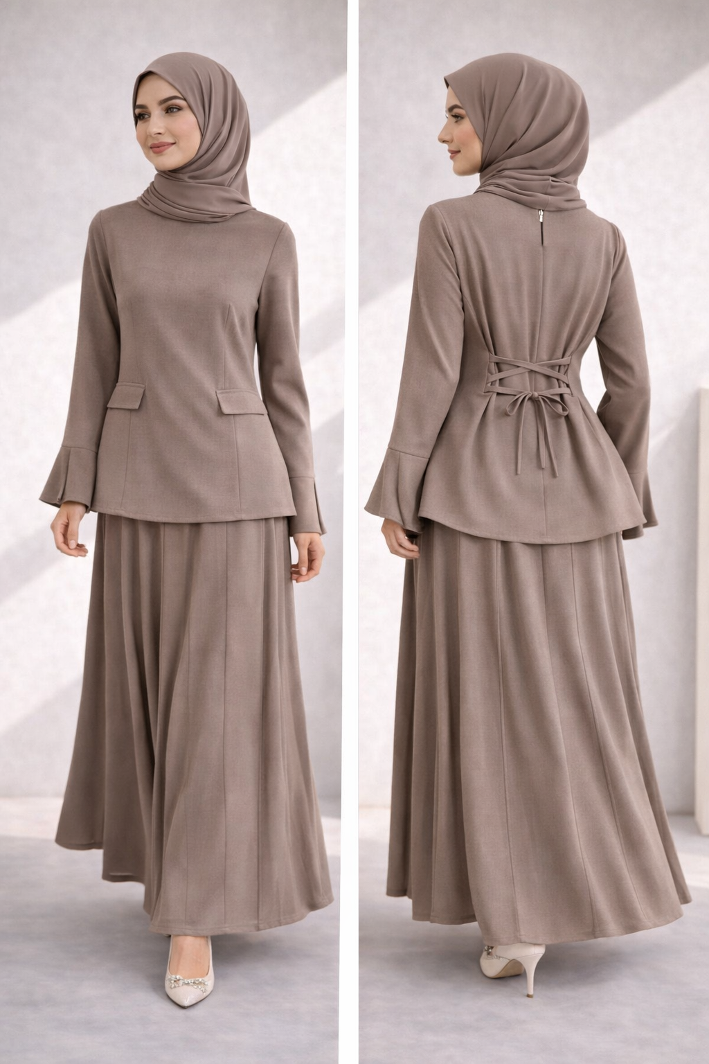 Elegantes 2-Teiler Set mit Rock – fließender Fall & Taillenbindung