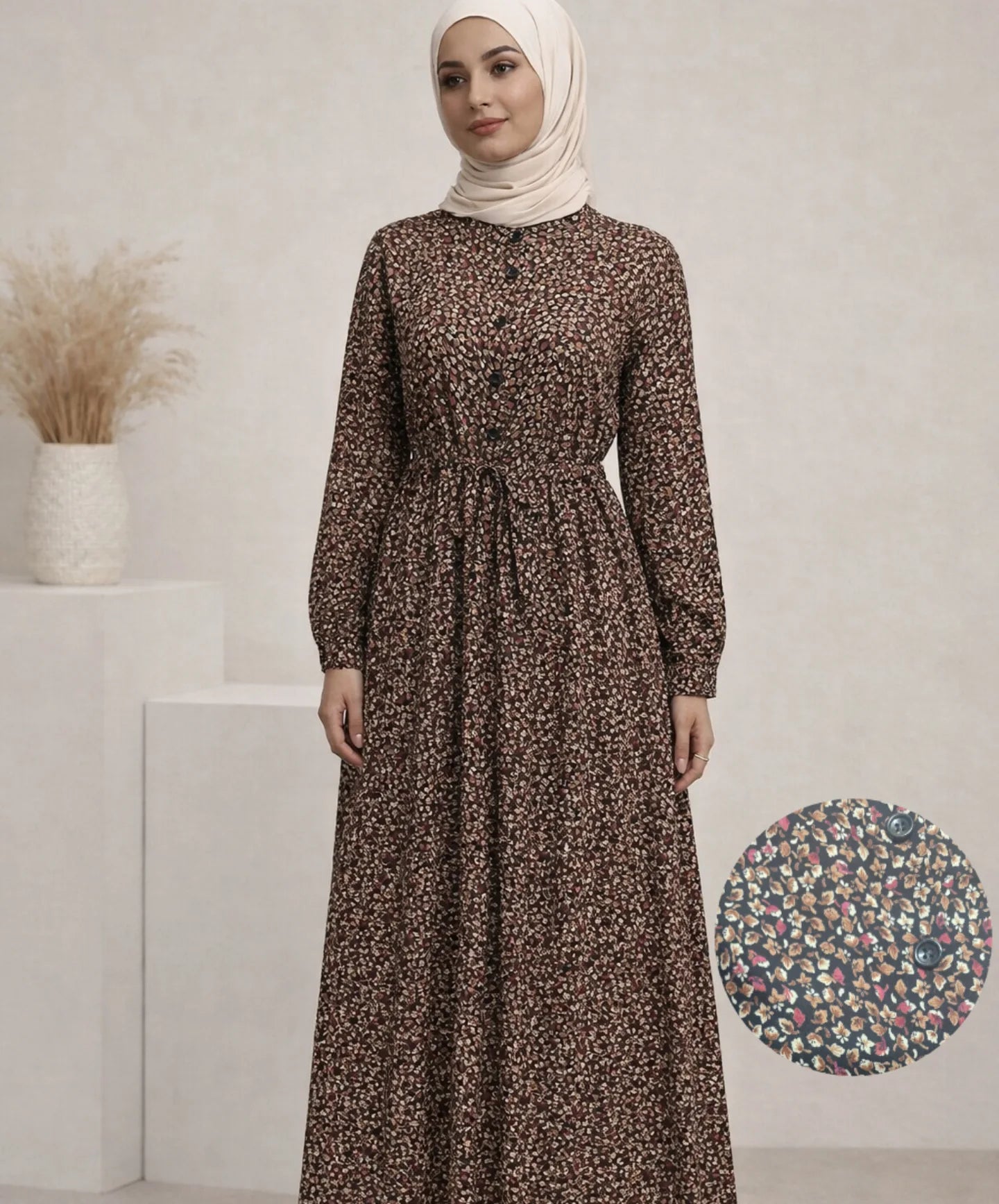 Blumenkleid mit Knopfleiste & Bindegürtel