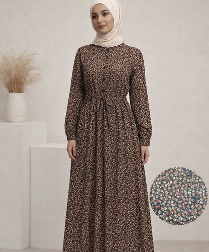 Blumenkleid mit Knopfleiste & Bindegürtel