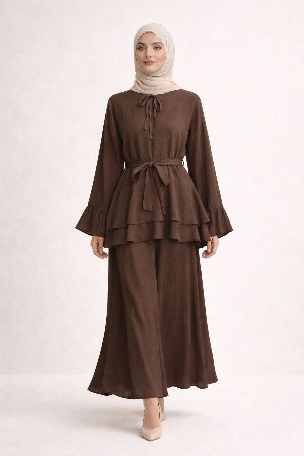 Elegantes 2-Teiler Set Fließender Rock & Volant Bluse