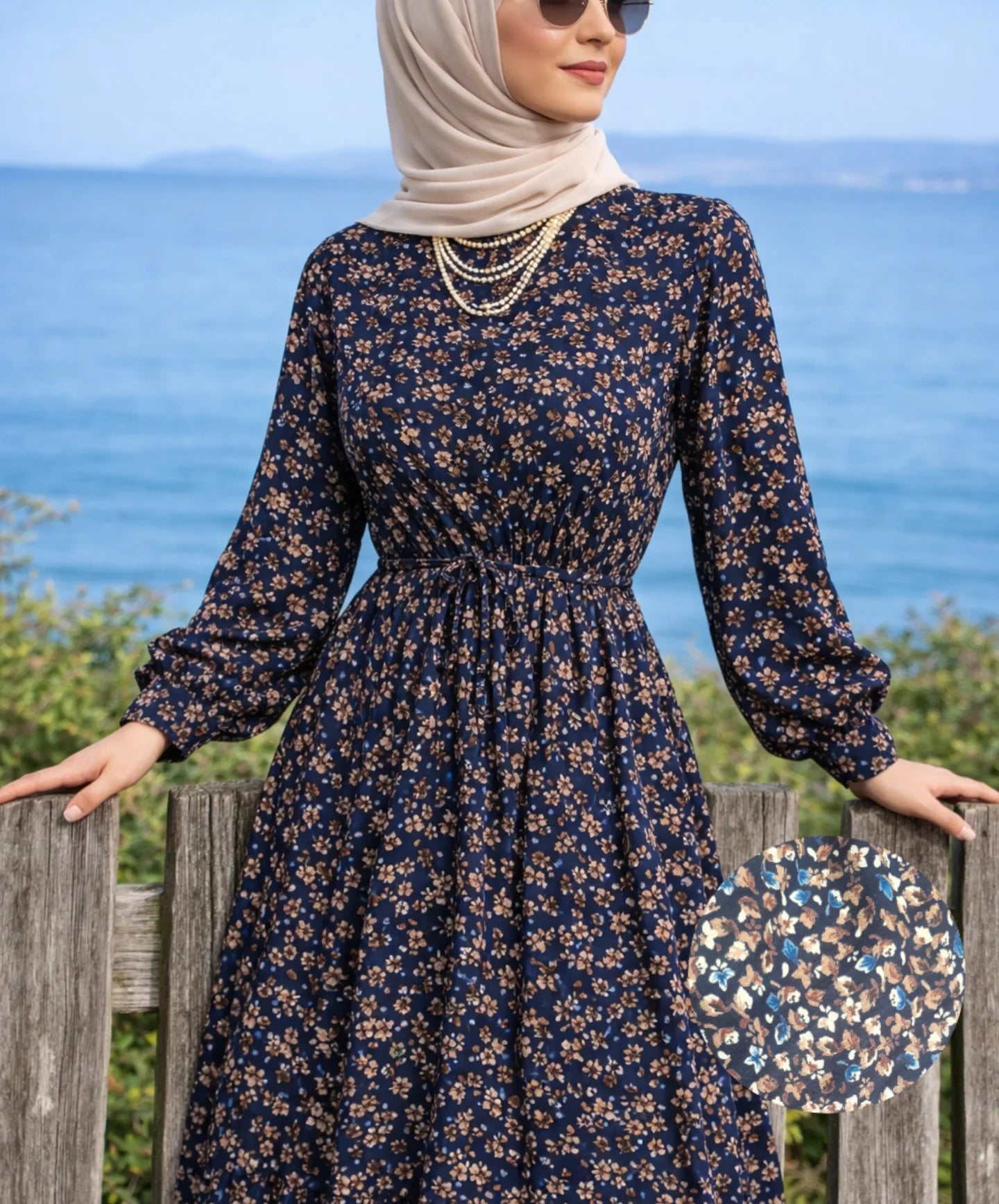 Blumenkleid mit Knopfleiste & Bindegürtel