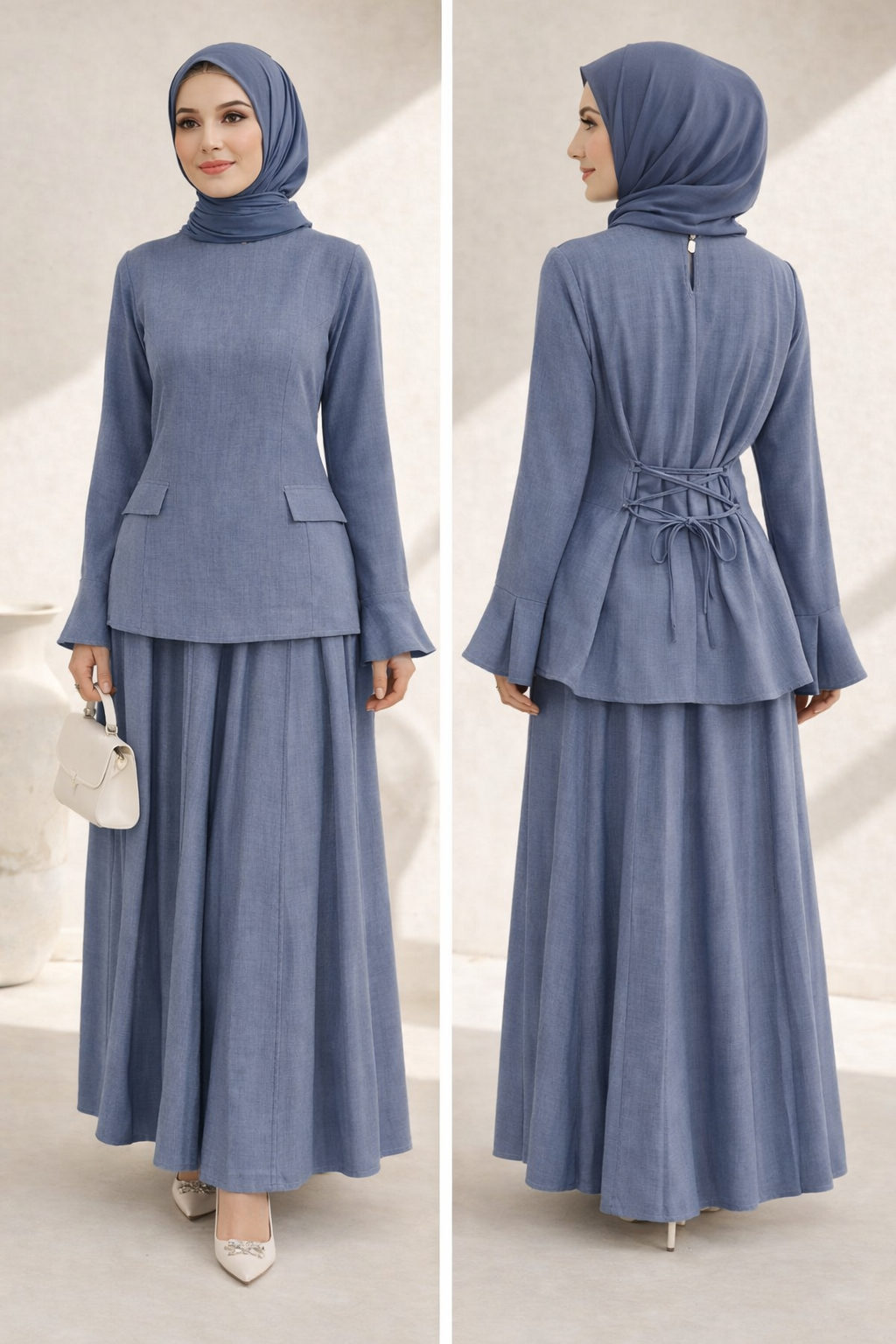 Elegantes 2-Teiler Set mit Rock – fließender Fall & Taillenbindung