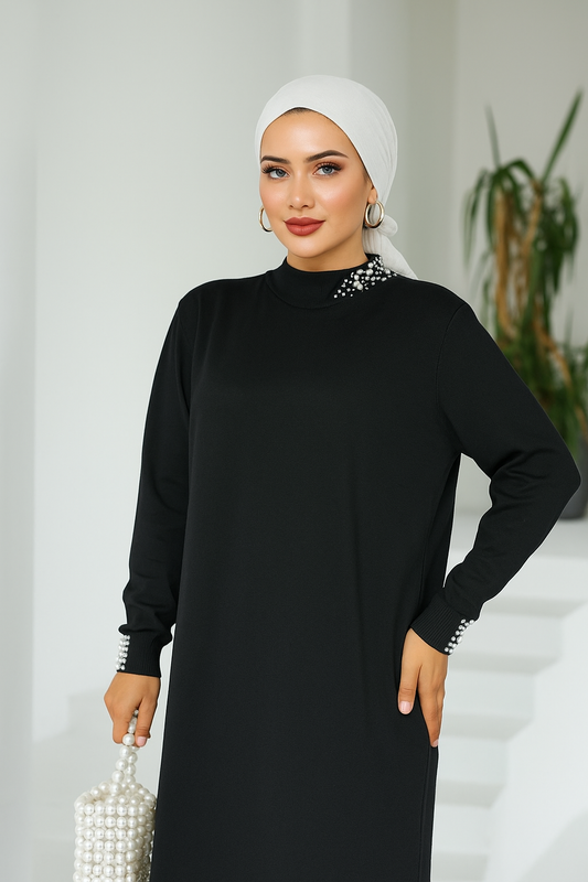 Perlenzauber Maxikleid – Schlichte Eleganz mit edlen Details