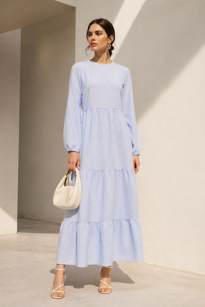 Ayla Gofre Stufenkleid – Luftiges Maxi Kleid
