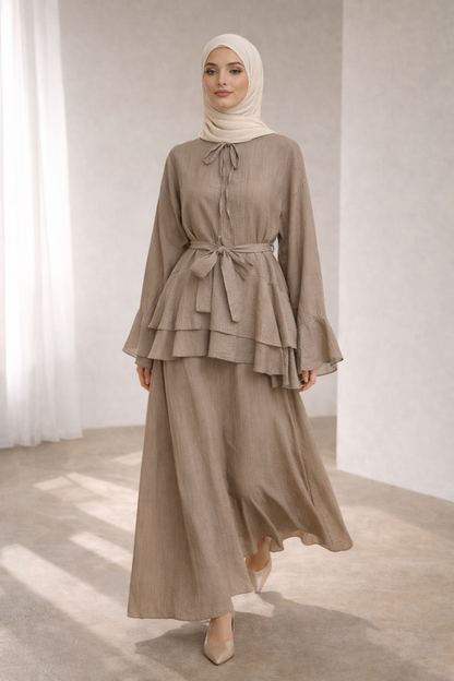 Elegantes 2-Teiler Set Fließender Rock & Volant Bluse