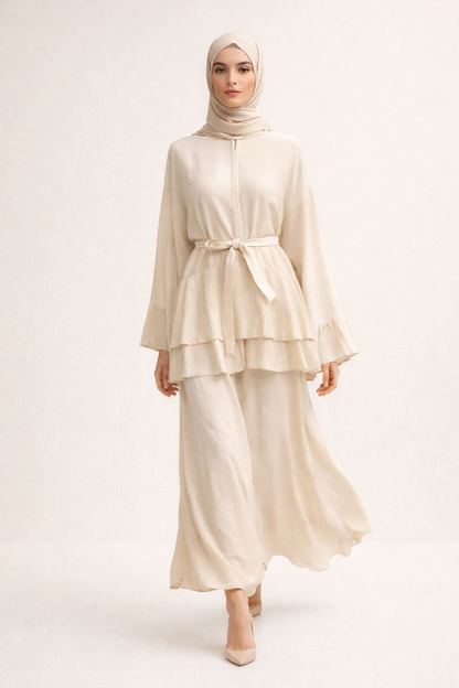 Elegantes 2-Teiler Set Fließender Rock & Volant Bluse